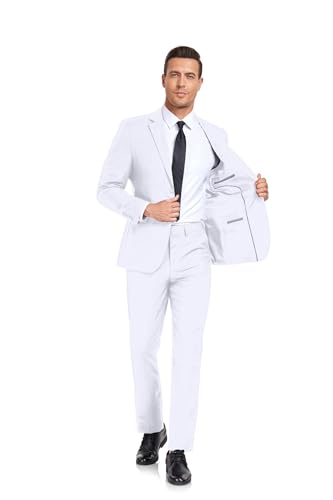 Men's Suit Slim Fit 2 Piece Single Breasted Wedding Suits for Men White Prom Tuxedo Business Suit Blazer Pants Set M3