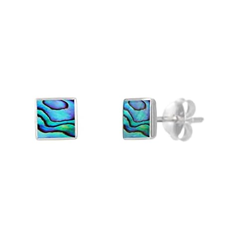 Silverly Women's 925 Sterling Silver 5 mm Abalone Shell Blue Square Stud Earrings Cover
