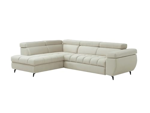 Vente-unique-Sofá Cama rinconera Izquierda de Terciopelo Beige NIACATO