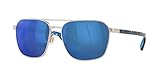 Costa Del Mar Mens Wader Rectangular Sunglasses, Brushed Silver/Blue Mirrored Polarized-580P, 58 mm