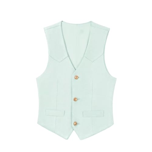 Image of Boys Vest Leather Western Cowboy Dress Vests with Pockets Vintage Suede V Neck Formal Wedding Waistcoat
