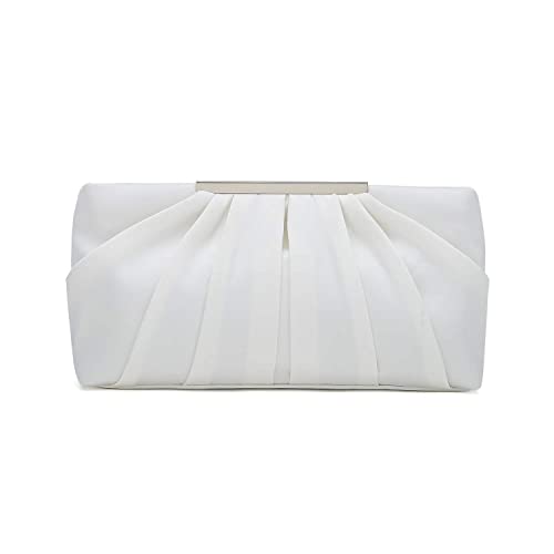 CHARMING TAILOR Clutch Evening Bag Elegant Pleated Satin Formal Handbag Simple Classy Purse for Women (White) - Thumbnail 2
