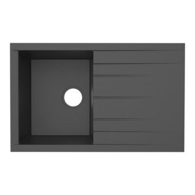 GoodHome Keluak - Évier de cuisine en résine noir mat 1 bac encastrable avec égouttoir