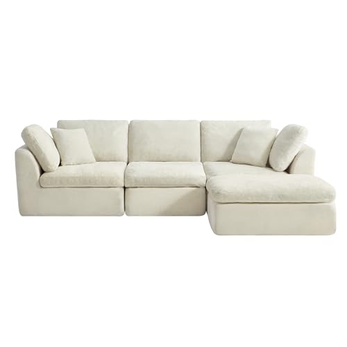 Image of CHITA 108 inch Cloud Sectional Couches for Living Room, Boneless L-Shape Sofa with Ottoman, 3 Seater Modular Sectional Sofa, Cream