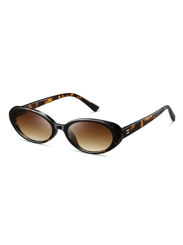 kimorn Oval Sunglasses for Women Men Fashion Small Oval Sun glasses 90s Vintage Shades (Tortoiseshell/Brown)