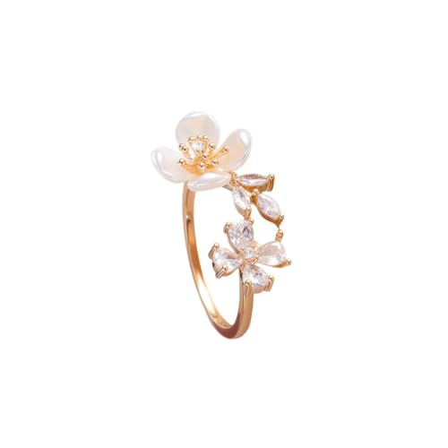 Kokoma Petal Wheat Leaf Ring for Women Cubic Zirconia Floral Ring Dainty Gold Plated Band Adjustable Rings Eternity Engagement Band Chic Jewelry