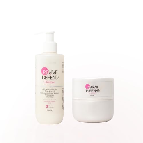 Suroskie Revive & Defend Shampoo + Instant Purifying Scalp Scrub (250Ml + 200Gm) | For Dry & Frizzy Free Hair Management | With Biotin & Coconut Oil | Uptoto 99% Dandruff Reduction | For Men & Women