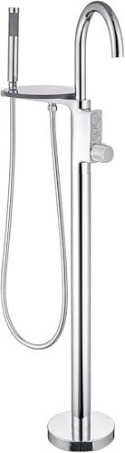 BOSHYUM Ensemble de Douche à Double Commande avec Robinet sur Pied et étagère, Robinet à Bouton encastré, Style boîte