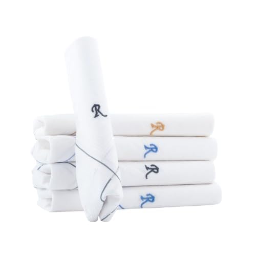 Image of CROSSLINE Men's Initial Monogram (A-Z) Embroidery 100% Pure Cotton Handkerchief | White Base With Colored Border | Handkerchiefs For Men Cotton Soft - (Pack of 5)