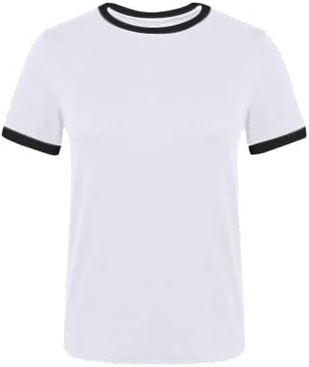 SOFIA'S CHOICE Ringer Tee Women Crew Neck Color Block Basic Summer Casual Short Sleeve T Shirt - Image 3