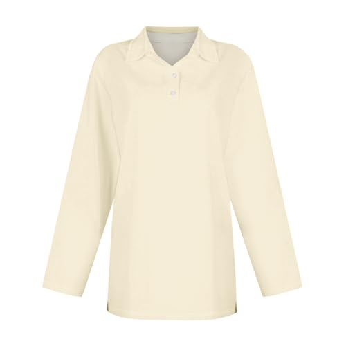 Polo liso para mujer, moda de otoño, elástico, transpirable, manga larga, algodón piqué, para interiores y exteriores, gimnasio, entrenamiento, correr, deporte, tenis, beige, M