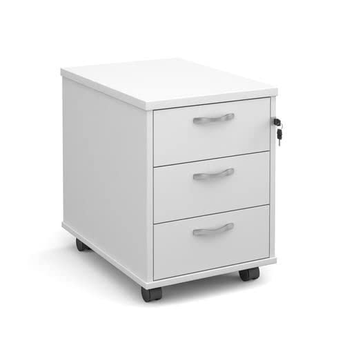 Office Monster Hayes mobile 3 drawer pedestal with silver handles 600mm deep - white