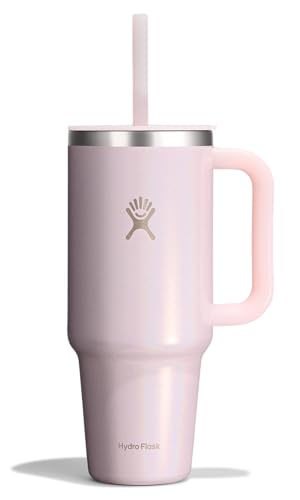 Image of Hydro Flask Travel Tumbler with Handle, Lid and Straw - Insulated Stainless Steel in 40 Oz Glimmer Pink