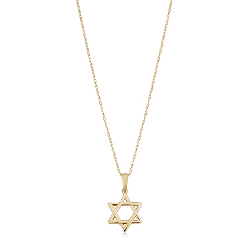 14k Yellow Gold Star of David Pendant Rope Chain Necklace (18 inch)