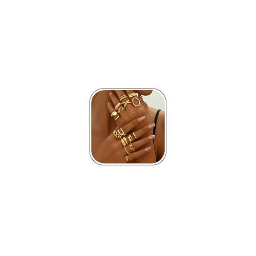 JENCVNL16PCS Vintage Bagues pour Femmes Filles Bagues en Or Ouverte Grosses Bague Réglable Bague de pouce Or Anneaux Bijoux (Or)