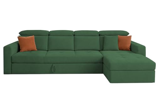 Image of Casaliving Gagnon RHS 6 Seater L Shape Corner Sofa Cum Bed for Living Room (Green Fabric) Premium Fabric Sofa
