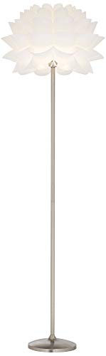 Possini Euro Design Modern Art Deco Floor Lamp Standing 63" Tall Brushed Steel Silver Metal Thin Column White Acrylic Petal Flower Shade Decor For Living Room Reading House Bedroom Family Home #TOP5