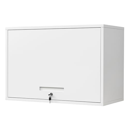 Yizosh Metal Wall Cabinet with Doors and Shelves, Floating Storage Unit for Garage or Basement (White, 21.6" H)