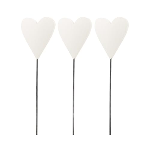 Holzherz Gartenstecker – Handgemachtes Herz aus Massivholz auf Metallstab – Wetterfest & langlebig – Deko für Garten, Blumentopf, Grab – Holzwerkstatt Adelmann (3er Set - weiß, Herz)