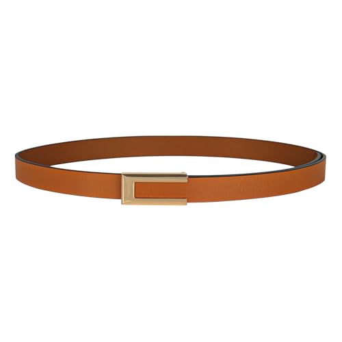 Image of Women's Fashion Classic Metal Buckle Leather Belt with Jeans Dress