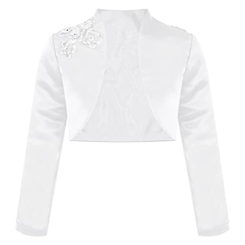 Kids Girls Sparkle Long Sleeve Cardigan Flowers Decorated Bolero Shrug Cropped Jacket for Party Dress Cover Up