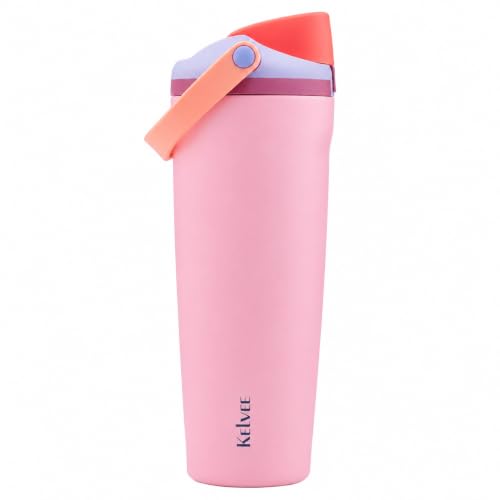 Image of KELVEE FreeSip Sway 900ml Insulated Stainless Steel Water Tumbler with Two-Way Spout & Straw, Bucket Handle, Leak-Proof BPA-Free Sports & Travel Sipper for School, Gym & Outdoor (Bubblegum)