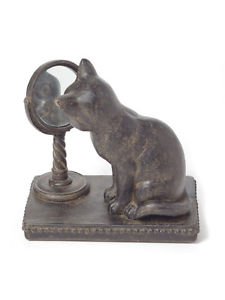 Young's IncResin Cat Figurine with Mirror - 4'' L X 2'' W X 4'' H - Bronze / Black Cat Decor - Cat Desk Accessories