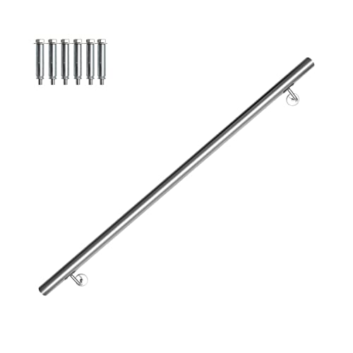 Vigevee Pasamanos de acero inoxidable, Barandilla Manos para escaleras, Baranda Montaje Soporte en Pared Barandilla Interior Exterior, Incluye soporte de pared y tapas de extremos, 120 cm