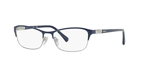 Vogue Eyewear Women's Vo4057B Rectangular Prescription Eyeglass Frames, Top Blue/Silver/Demo Lens, 52 Mm #TOP1