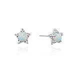Weviway Silver Star Earrings Opal Earrings for Women October Birthstone Jewellery Small Stud Earrings Birthday Gifts