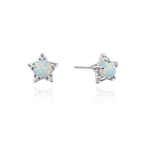 Image of Weviway Silver Star Earrings Opal Earrings for Women October Birthstone Jewellery Small Stud Earrings Birthday Gifts