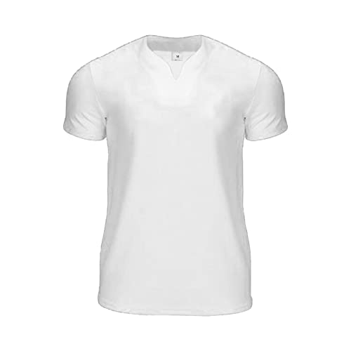 Men's V Neck Workout Gym T-Shirts Short Sleeve Training Bodybuilding Shirts Lightweight Slim Fit Muscle Tee Top (White,XX-Large)