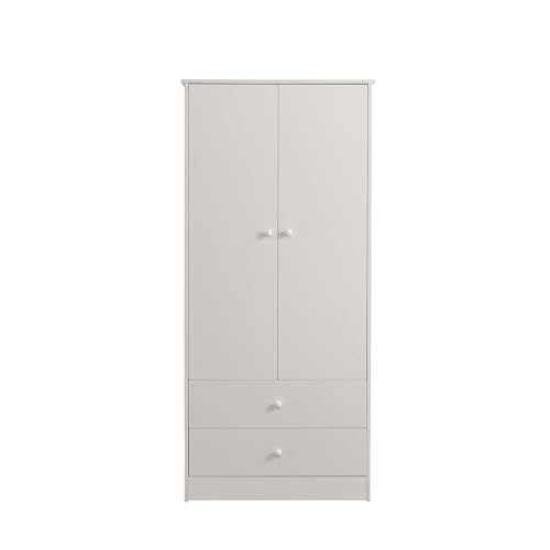 Kinberry Armario blanco con 2 cajones, moderno armario de dormitorio con barra para colgar ropa, para dormitorio, habitación de los niños, 175 x 80 x 40 cm