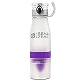 The Real Zeal Infüse Flip-Top BPA Free Water Bottle with Fruit Chamber and Integrated Juicer, White/Purple, 24 oz