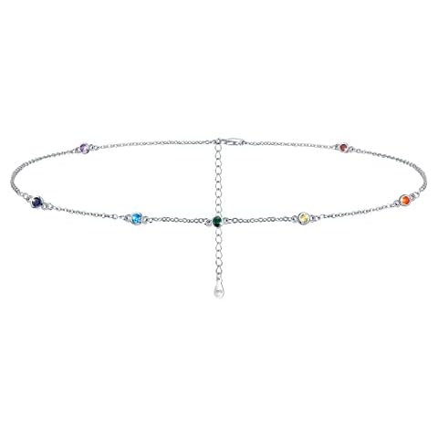 MEDWISE Chakra Choker Necklace Sterling Silver 7 Chakra Summer Beach Choker Necklace Jewelry Birthday Christmas Gifts for Women Wife Lover Her,13+3 inches Cover