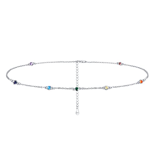 Medwise Chakra Choker Necklace Sterling Silver 7 Chakra Summer Beach Choker Necklace Jewelry Birthday Christmas Gifts For Women Wife Girlfriend,13+3 Inches #TOP24