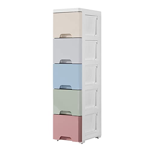 DnKelar, Amovible Rangement Armoire, Tour de rangement équipée de 4 roues, 5 ou 6 Tiroirs, Pratique pour Salon, Cusine, Salle de Bain, Détachable, 18 cm de large (multicolore avec 5 tiroirs)