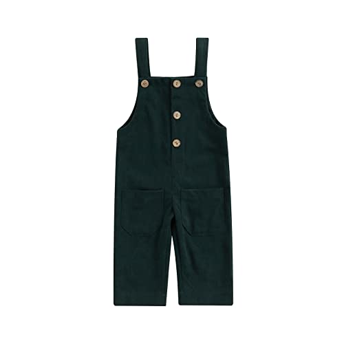 Thorn Tree Toddler Baby Basic Color Overalls Pocket Pants Solid Strip Jumpsuits (Green,4-5 Years)