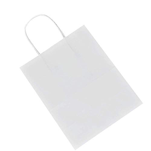 Image of Sturdy Small White Kraft Paper Bags with Handles Bulk, Bagmad Gift Bags 5.25x3.25x8 inch 100 Pcs Pack, Craft Grocery Shopping Retail Party Wedding Bags Sacks (White, 100pcs)
