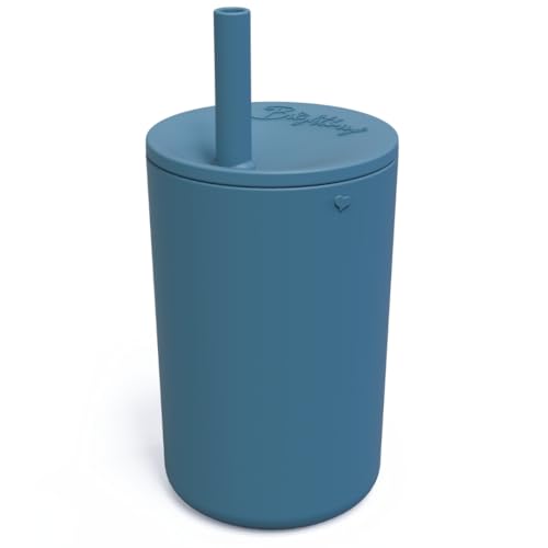 Brightberry Sippy Cup - Kids Smoothie Cup with Lid & Straw | LFGB BPA-Free Silicone Straw Cup for Toddlers & Babies with Secure Lid, Spill-Resistant, Dishwasher Safe (Blueberry Dark Blue)