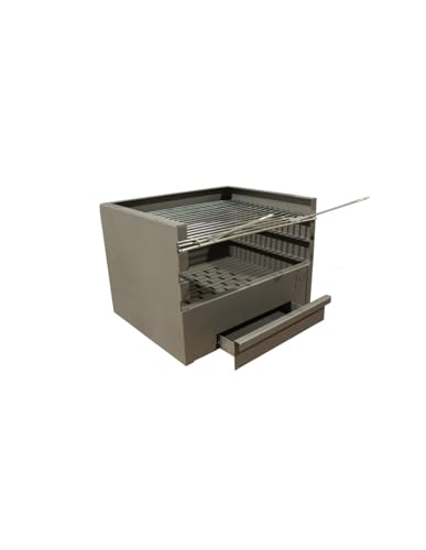 Barbacoa, Cajón Barbacoa Rectangular con parilla a 3 alturas, barbacoa de leña y carbón (80x41x36CM)