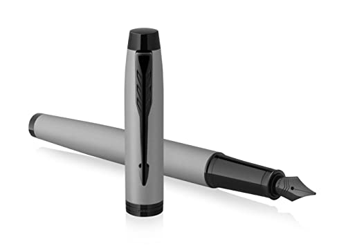 Parker IM Black Edition Premium Fountain Pen | Achromatic Matte Grey with Black Trims | Fine Nib | Black Ink | Gift Boxed