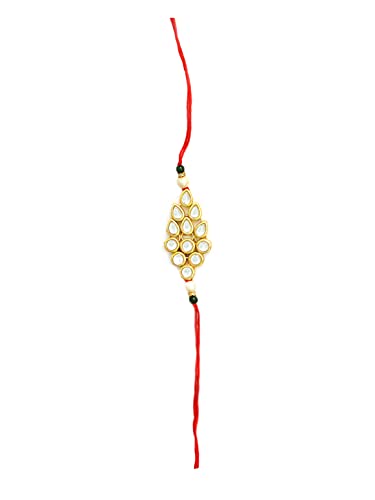 Image of Karatcart Rakhi for Brother Gold-Plated Kundan Rakhi Set of 3 with Roli Chawal