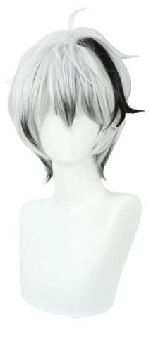 TTYAO REII V Flower V4 Wig White and Black Gradient Short Bob Straight Hair High Temperature Silk Wig for Cosplay