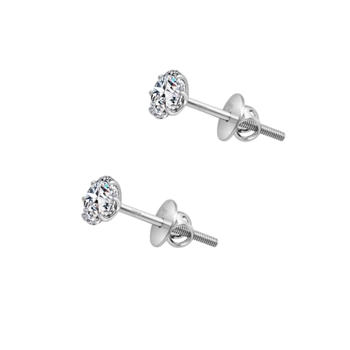 HIGHSPARK 925 Silver Solitaire Screwback Stud Earrings | 92.5 Sterling Silver & Round Brilliant Cubic Zirconia Tops for Men Women
