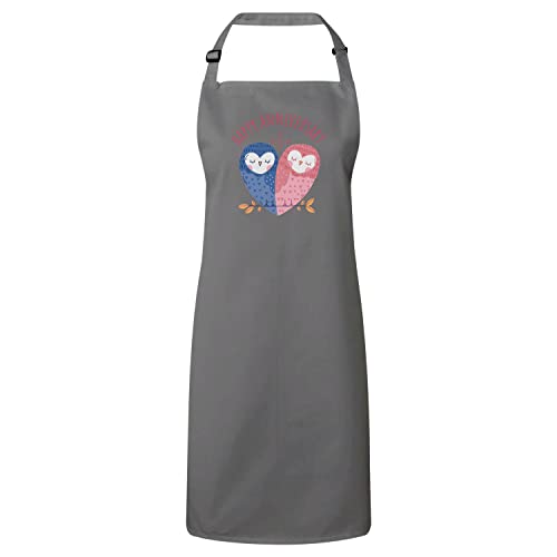 Tablier cuisine premium gris chic brodé hibou pour célébrer un anniversaire de mariage en couple