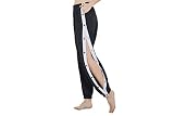 Women's Snap Button Track Pants Full-Open Side Button Pants with Pockets Black-White