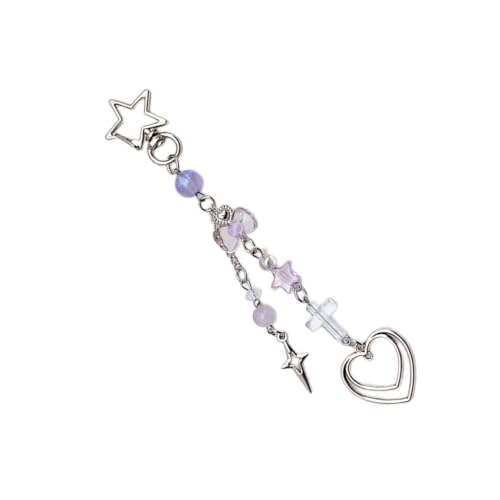 Sweet Cross Heart Bead Keychain Pendant Lovely Decorations Keyring Charm