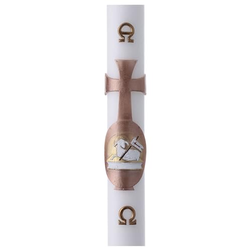 White Paschal Candle, 3x47 in, Lamb with Book