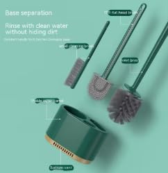 Image of HomeCloud Wall Mounted Silicone Toilet Brush | Soft Bristle Bathroom Cleaning Brush with Holder | Modern Japanese Design | Quick-Drying & Hygienic (Olive)